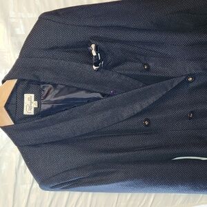 Pappagallo Navy Polka Dot Shawl Diuble Breasred Wrap Coat sz 12 Vintage